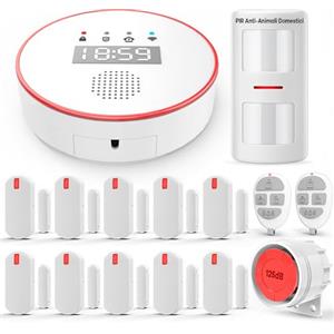 YISEELE Allarme Casa Senza Fili: Antifurto casa connettività 5 GHz Wi-Fi - Incluso 1 Sirena 125DB - 1 Pet Immunity PIR - 10 Sensori Porta/Finestra - 2 Telecomandi - 1 Hub - Compatibile Alexa & Google