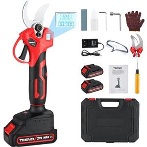TEENO Cesoie elettriche senza fili,30 mm, Forbici Potatura a Batteria, 2 x 2000 mAh, con schermo a LED, lama affilata SK5, motore Brushless, potatore elettrico per giardinaggio, vite, albero da frutto