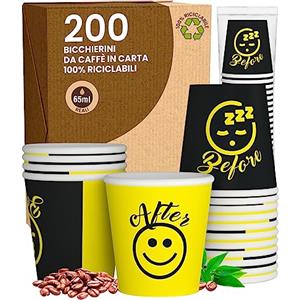 Baciato Caffè 200 Bicchierini in Carta da caffè 65ml DownUP Yellow Bicchieri Ecologici Biodegradabili Monouso Piccoli Asporto Bevande Calde