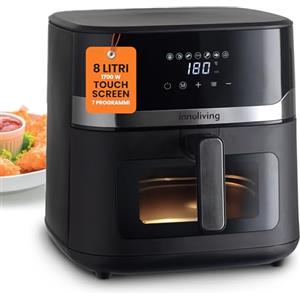Innoliving Friggitrice ad Aria 8 Litri INN-891 con Pannello Digitale Touch, 7 Programmi Preimpostati, Finestra di Controllo e Luce Interna, Timer e Regolazione della Temperatura, Potenza 1700W