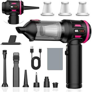 FarmNix Aspirabriciole Senza Fili, 21000Pa 4 in 1 Aspirapolvere Auto Potente, Motore Brushless Aspiratore e Soffiatore, Mini Aspirapolvere a 3 Velocità, Aspiratore per Auto Casa Ufficio（Con Display Digitale）