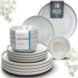 PURE LIVING INTERIOR DESIGN Set Piatti Moderni Ibiza per 6 Persone, 18 Pezzi in Steingut - Servizio di Piatti e Ciotole Mediterranei, Resistenti a Lavastoviglie, Microonde e Graffi - Pure Living beige chiaro