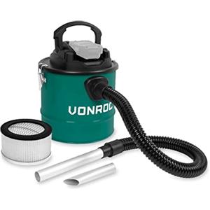 VONROC Aspiracenere a batteria, con filtro HEPA, intercambiabile e lavabile,bidone da 12 L ideale per aspirare ceneri fredde da barbecue, stufe e caminetti, escl. batteria e caricabatteria