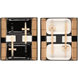 BAKAJI Set Servizio Da Sushi Giapponese Cinese In Ceramica Stoviglie Per 2 Persone Con Piattino e 2 Bacchette 2 Colori Assortiti Bianco Nero