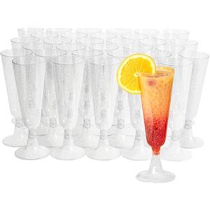Matana - 24 Eleganti Flûtes da Champagne in Plastica con Glitter Argento, 150ml - Trasparenti, Resistenti e Riutilizzabili - Bicchieri da Brindisi per Matrimoni, Compleanni, Natale e Feste