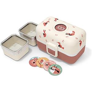 monbento - Lunch Box Bambini MB Tresor Fox - Volpe - Porta Pranzo con 3 Scomparti - Perfetto per Pranzi o Merende a Scuola/Parco - Senza BPA - Sicuro Per Uso Alimentare - Rosa
