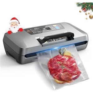 DXstring Macchina Sottovuoto Alimenti 12-IN-1, 95KPA Macchina Sottovuoto Professionale, Maniglia Bloccata, Stoccaggio Rotoli con Taglierina, Tubo a Vuoto, 1 Sacchetti in Rotolo, 10 Sacchetti