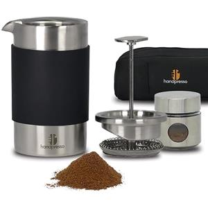 Handpresso Travel Press | Caffettiera portatile outdoor con caffè box y borsa | French Press di viaggio in acciaio inossidabile a doppia parete | 0,35 litri (2/3 tasse) | filtro di ricambio