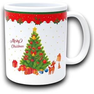 Generico Tazza Natalizia 320 ml in Ceramica con Scatola Regalo - 3 Design Non Selezionabili (Albero di Natale, Ghirlanda, Babbo Natale) - Perfetta per Regali e Colazione Natalizia