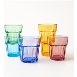 KORAT Set 6 Bicchieri Tumbler in Vetro Colorato 360 ml e 300 ml Alta Qualità, Stile Moderno, Resistenti e Impilabili Bicchieri Acqua, Cocktail, Aperitivi, Bevande, Estate, Campeggio (Set Catalina)