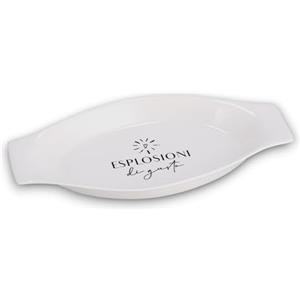 KORAT Pirofila in Ceramica Bianca 36x18x4 cm Piatto da Forno con Manici Laterali Elegante con Frase "Esplosioni di Gusto" Ideale per Lasagne, Gratinati, Arrosti Resistente e Facile da Pulire