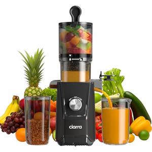 Ciarra AWSJ046-B Estrattore Frutta e Verdura, Estrattore di Succo Lento con Apertura di Alimentazione da 108 mm, SENZA BPA, 1.2L Capacità, Per frutta e verdura intere, 200W, 2 Bicchieri-NERO