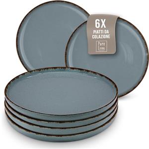 PURE LIVING INTERIOR DESIGN Set di Piatti in Steingut per 6 Persone Rustic - 6 Piatto della colazione Moderni Lavabili in Lavastoviglie - Elegante Servizio di Piatti per 6 Persone, Set Moderno - Pure Living Blu Fumo