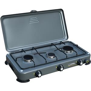 SOLEILUX Fornello a Gas Da Campeggio 3 Fuochi con Accensione Piezo e Bruciatori in Ghisa Rimovibili GAS GPL/METANO