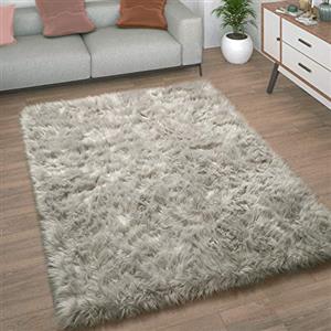 Paco Home Tappeto Salotto Pelliccia Finta Imitazione Pelo Lungo Cuscino Cuore Rotondo, Dimensione:40x60 cm, Colore:Grigio