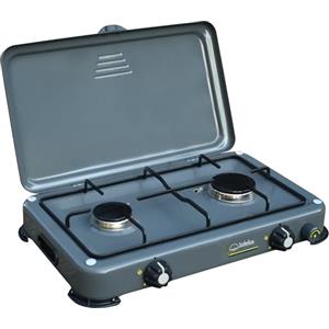SOLEILUX Fornello a Gas Da Campeggio 2 Fuochi con Accensione Piezo e Bruciatori in Ghisa Rimovibili GAS GPL/METANO