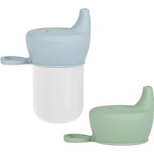 Vicloon 2 Pezzi Silicone Bevande Training Cup Coperchi, Coperchio per Bambini, in Silicone Alimentare, a Prova di Perdite, Senza BPA, Lavabile in Lavastoviglie (Grigio Verde/Azzurro Chiaro)