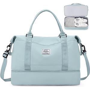 SEAFEW Borsone da Viaggio,Bagaglio a Mano 45x36x20 Easyjet Borsa da Viaggio con Scomparto per le Scarpe, Borsa da Cabina Easyjet Borsa Sportiva Borsone da Palestra da Weekend,E6-Azzurro Chiaro