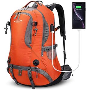 G4Free Zaino da trekking impermeabile da 50 l, con copertura antipioggia, per alpinismo, viaggi, campeggio, trekking, sport all'aria aperta, per uomo e donna, Arancione, 50L, Zainetto