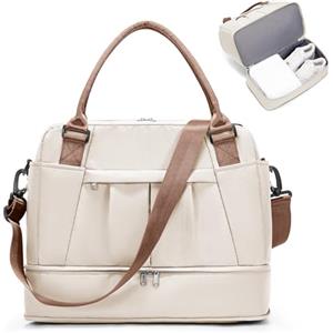 SEAFEW Borsone da Viaggio,Bagaglio a Mano 40x20x25 Ryanair Borsa da Viaggio con Scomparto per le Scarpe,Borsa da Cabina Ryanair 40x30x20 Borsa Sportiva Borsone da Palestra da Weekend,L2-Marrone Beige