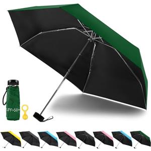 Vicloon Mini Ombrello Portatile Pieghevole, Leggero Compatto Antivento per Viaggio con Piatto Manico, Pioggia e UV Protezione UPF>50+(Verde Scuro)