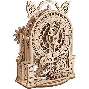 UGEARS Puzzle 3D con sveglia vintage - Kit modello in legno da costruire per adulti - Kit per la creazione di orologi da scrivania modello meccanico - Puzzle 3D Orologio giocattolo in legno
