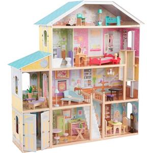 KidKraft Majestic Mansion Casa delle bambole, in legno | Grande casa XXL, 4 piani, 34 accessori, mobili e ascensore inclusi | Giochi di ruolo | Dimensioni totali: 132 x 35,5 x 135 cm