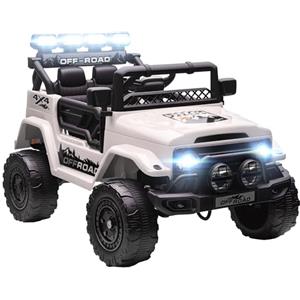 AIYAPLAY Macchina Elettrica per Bambini 3-5 Anni, 12V Fuoristrada Auto Elettrica per Bambini con 2 Motori, Sospensioni, Telecomando, USB, Musica, Wireless, Cintura, Fari e Clacson, 3-5 km/h, Bianco