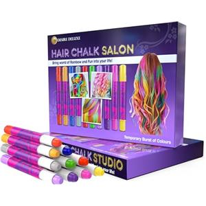 Desire Deluxe SET 10 Pennarelli Tinta Temporanea Trucco Capelli, Senza Decolorazione Atossico, Bambine/Ragazze 3 4 5 6 7 8 9 10 Anni con Pigmenti Coloranti Lavabili [Esclusivo Amazon]