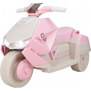 MAMIZO Moto elettrica per bambini, Triciclo elettrico con 2 motori, 92 x 42 x 56 cm, Moto elettrica per bambini con musica, pedali, faro anteriore, USB, 3 km/h, 30 kg, per bambini 3-6, Rosa