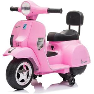 Tecnobike Shop Moto Elettrica per Bambini Piaggio Mini Vespa Small PX 6V - Mp3 - USB - Suoni - Luci Led (Rosa)