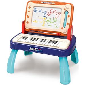 BAKAJI Lavagna Magnetica con Pianola per Bambini Giocattolo Creativo ed Educativo con Suoni, Piano Musicale e Lavagnetta per Sviluppo Abilità Creative, Idea Regalo per Disegno, Musica