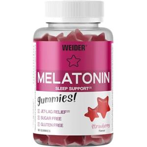 Weider Melatonin Gummies (60 Caramelle Gommose) Sapore Fragola. Con 1mg di Melatonina per dose, Aiuta para il Sonno e contro il Jet lag, Senza Glutine, Senza Zucchero