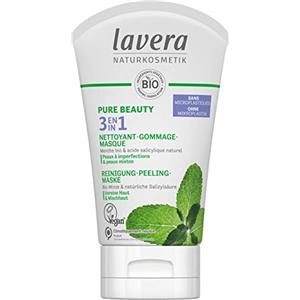 Lavera PURE BEAUTY 3in1 Cleansing Peeling Mask - menta biologica e acido salicilico naturale - pulisce i pori - combatte le impurità - opacizza - vegano - biologico (1 x 125 ml)