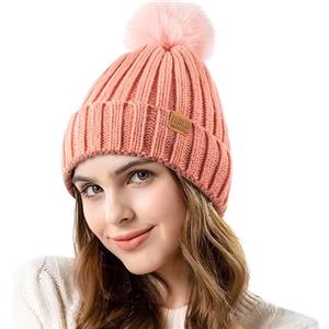 REDESS Donna Inverno Cappello a Maglia Beanie Caldo Pile Foderato con Pompom cap Spesso Slouchy Neve Maglia Cranio Ski cap
