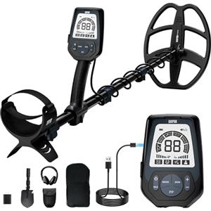 SUNPOW Metal Detector Professionale Ricaricabile per Adulti - 6 Tipi di Metallo, Bobina Impermeabile IP68, Display LCD, 5 Modalità di Ricerca per Spiaggia/Fiume/Outdoor | OT-MD16