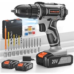 VIWKO Trapano Avvitatore a Batteria 20V, 2 Batterie 2.0Ah, Max 42Nm, 25+1 Impostazione Coppia, LED Luce, 2 Velocità, 89 Accessori, 10mm Mandrino Autoserrante, per Riparazione, Fai da te