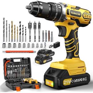 VIWKO 21V Avvitatore a Batteria, 45NM Trapano Avvitatore Batteria, Trapano a Percussione con 2 Batterie 2.0Ah, 25+3 Coppie, LED Luce, 2 Velocità, 27 Accessori, 10mm Metallo Mandrino Autoserrante