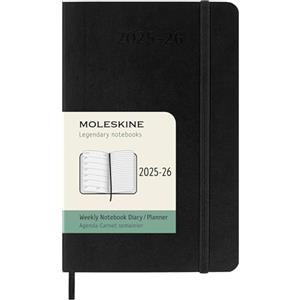 Moleskine Weekly Planner 2025-2026, Agenda Settimanale 18 Mesi Con Spazio per Note, Copertina Morbida e Chiusura Elastica, Formato Pocket 9 x 14 cm, Colore Nero