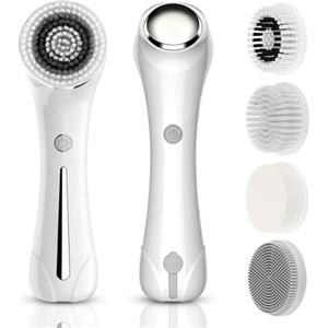 XJJAUGKLY Spazzola elettrica per la pulizia del viso, 3 in 1, con 4 testine, EMS massaggiatore viso con riscaldamento, impermeabile, pulizia del viso a 360°, pulizia profonda dei punti neri, esfoliante