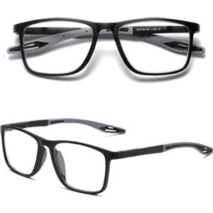 Hubeye Occhiali da lettura sportivo da uomo e donna Lettori ultraleggero TR90 Confortevole Flessibile Occhiali anti luce blu (Nero, 1.25)