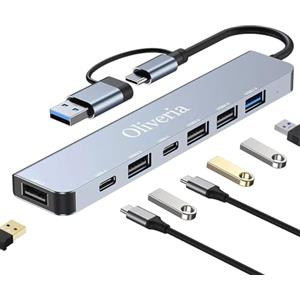 Oliveria Adattatore USB C Hub 3.0, 7 in 2 multiporta con 3.0, 2.0 porte, distributore, hub di tipo C per MacBook Air/Pro, Galaxy, iPad, Windows, laptop, desktop, PS4/PS5, ecc