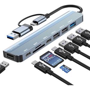 Oliveria Hub USB C 8 in 2, adattatore multiporta M-acbook USB, hub USB C con lettore di schede SD e TF, porte USB 3.0 e USB 2.0, porta di tipo C, hub USB C 3.0 per MacBook Air/Pro, Galaxy, iPad
