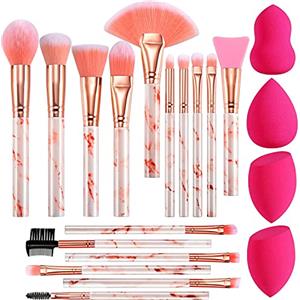 DUAIU Pennelli Trucco FILY DUAIU 16 set pennelli make up professionali in marmo con 4 pezzi di spugnette per trucco per fondotinta, ombretto, labbro, set di strumenti per trucco