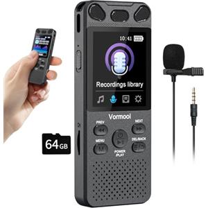 Vormooi 96GB Registratore Vocale Digitale 110 ore Registratore Audio Professionale con 2,15" Schermo Colori & Microfono Esterno, Vormooi Registratore MP3 Portatile con Attivazione Vocale per Lezioni Riunioni