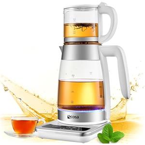 ecosa Bollitore elettrico con regolazione della temperatura, in vetro, funzione di mantenimento del caldo con temperatura a scelta senza BPA, illuminazione a LED a 360°, base 1,8 litri + capacità 0,8 l