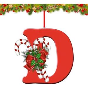 YUDANSI 26 lettere ornamentali per albero di Natale, decorazioni da appendere personalizzate per calze di Natale, camino, riutilizzabili, 26 lettere dell'alfabeto per fai da te ornamenti natalizi (D)