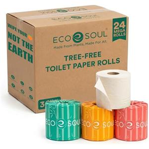 Eco Soul Carta igienica in bambù a 3 strati, 300 fogli per rotolo, compostabile, certificata FSC, morbida e resistente, ecologica, settica, sicura, biologica, 24 pezzi