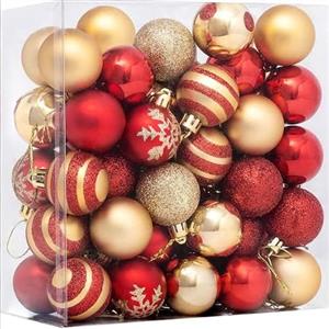 Buylorco 50 palline di Natale da 4,1 cm, decorazioni per albero di Natale, ghirlande, ghirlande decorative, rosse e oro, 4 cm