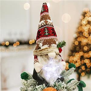 KINNJAS Puntale per albero di Natale, gnomo con stella, fatto a mano, decorazione natalizia per albero, decorazione natalizia unica, puntale per albero di Natale